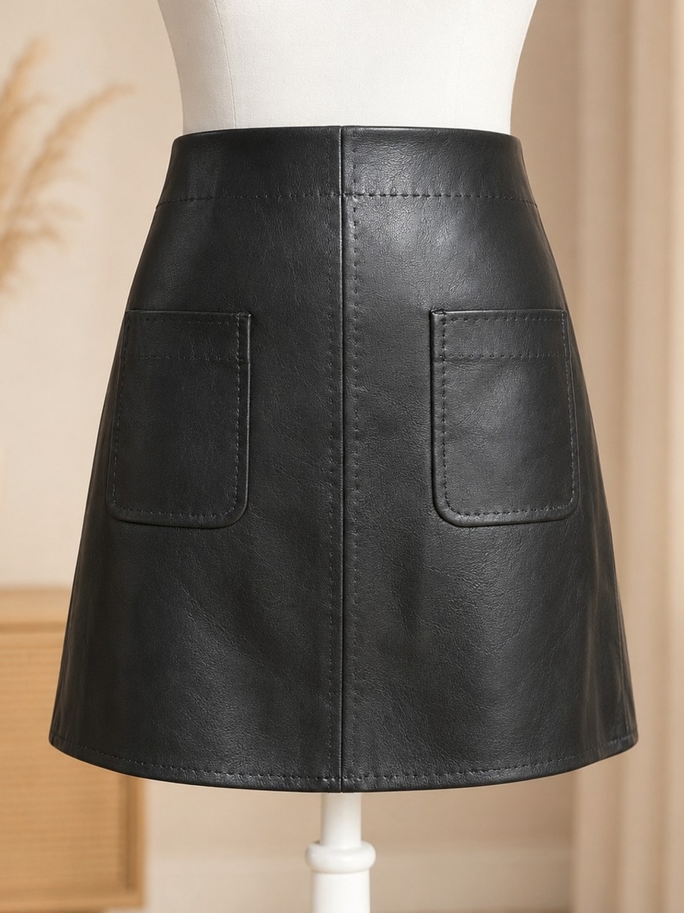 Max Studio Black Faux Leather Mini Skirt with Patch Pockets, NWT - Picture 2 of 6